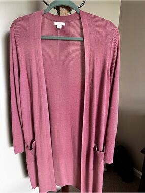 Jjill Open-Front Ribbed Long Cardigan - Dusty Rose